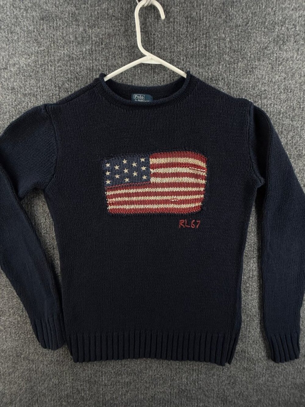Polo Ralph Lauren Linen Cotton USA Flag Sweater Boys Large 14-16 Crew Graphic